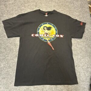 VTG Comic-Con 2016 Wonder WomanT-Shirt Mens L Black Hanes TaglessSan Diego
